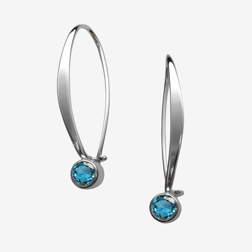 Ed Levin Designs: Earrings: Sway, Silver with Blue Topaz