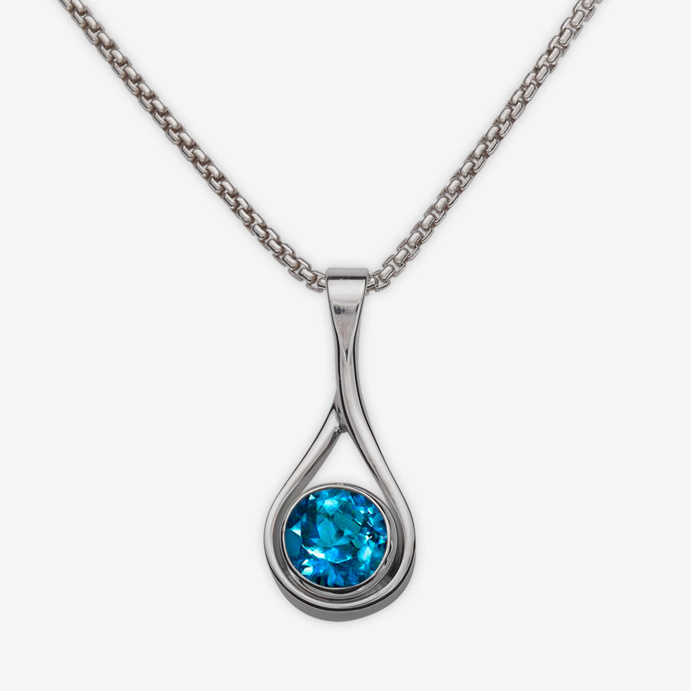Ed Levin Designs: Necklace: Desire Pendant, Silver with Blue Topaz 16"
