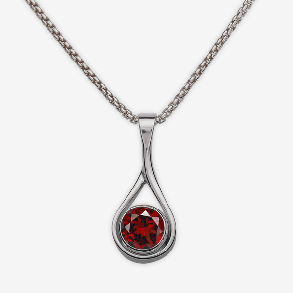 Ed Levin Designs: Necklace: Desire Pendant, Silver with Faceted Garnet 16"