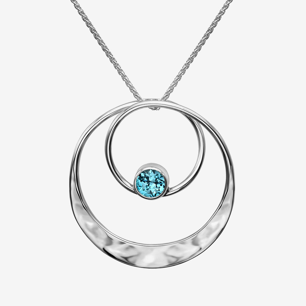 Ed Levin Designs: Necklace: Juliet Pendant, Silver with Blue Topaz 18"
