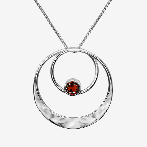 Ed Levin Designs: Necklace: Juliet Pendant, Silver with Faceted Garnet 18"