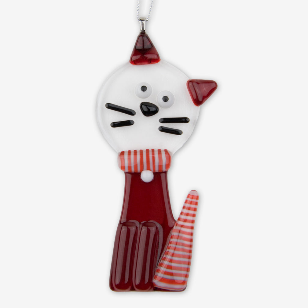 Glassworks Northwest: Fused Glass Ornaments: Candy Cane Kitty Cat