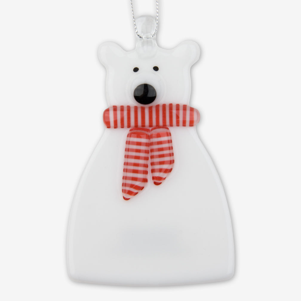 Glassworks Northwest: Fused Glass Ornaments: Polar Bear Red/White
