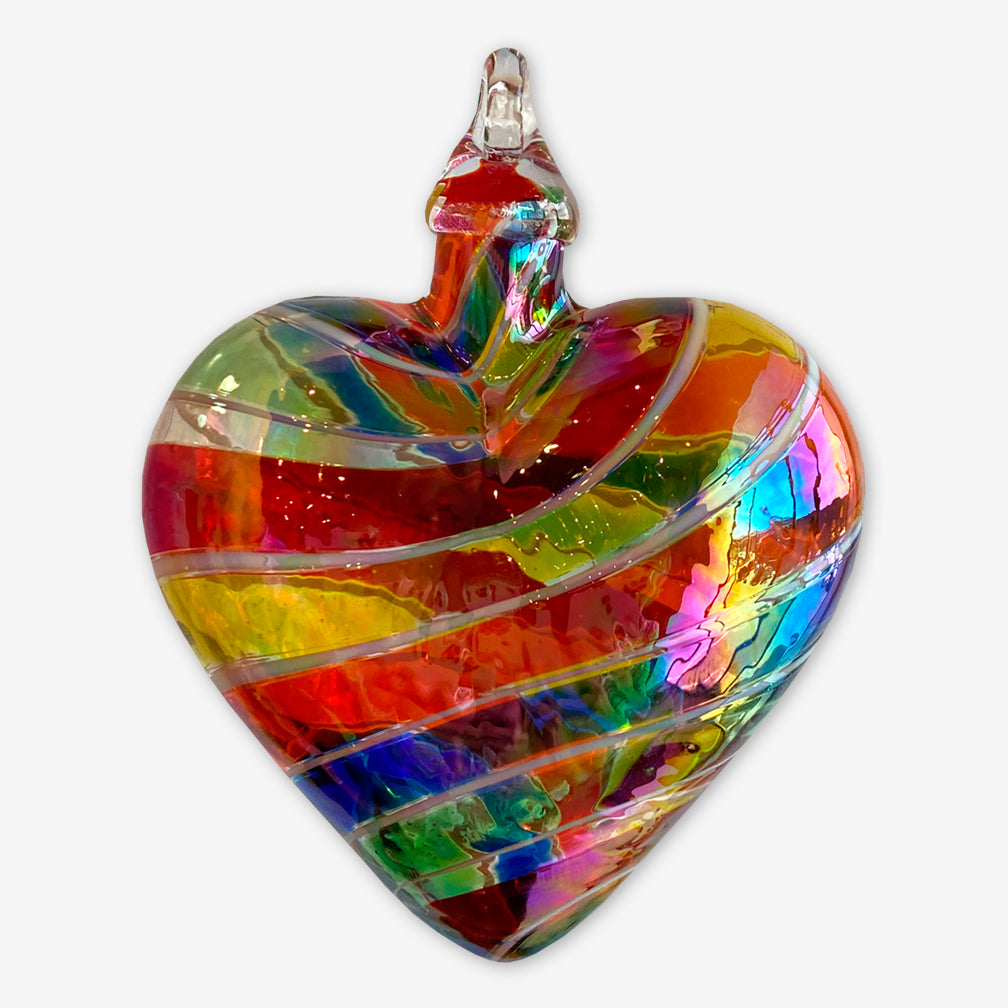 Glass Eye Studio: Artisan Heart Ornaments: Rainbow Cane