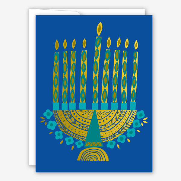 Great Arrow Chanukah Card: Metallic Menorah with Floral