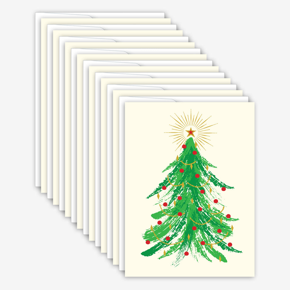 Great Arrow Christmas Box of Cards: Brush Stroke Tree With Metallic Detail