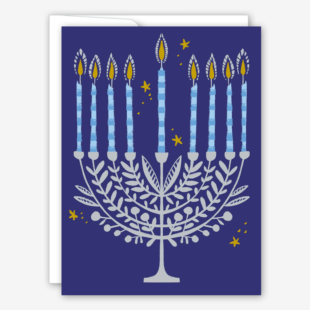 Great Arrow Chanukah Card: Silver Menorah with Leaves
