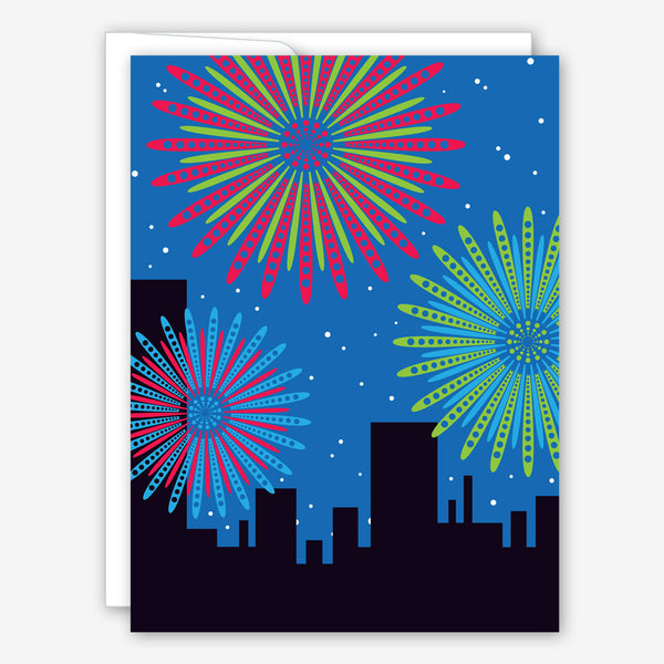 Great Arrow New Year's Card: Fireworks Over City