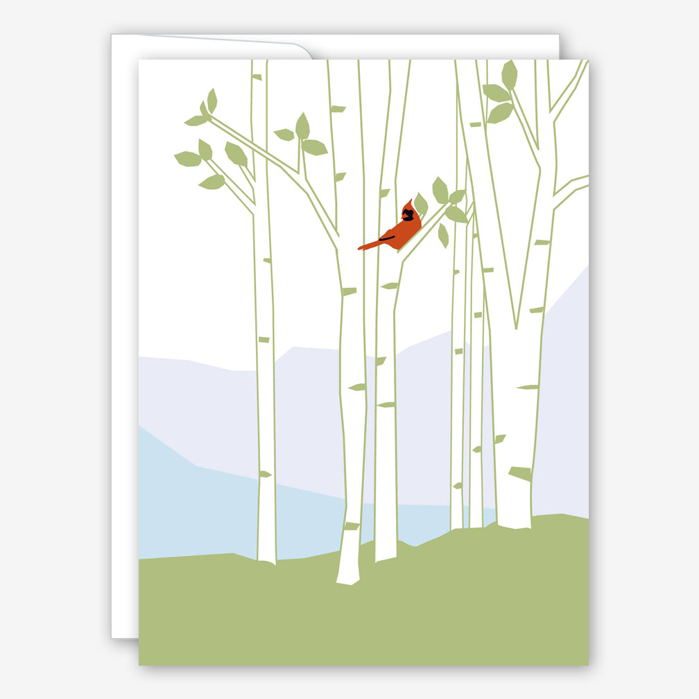 Great Arrow Sympathy Card: Birch Trees with Cardinal