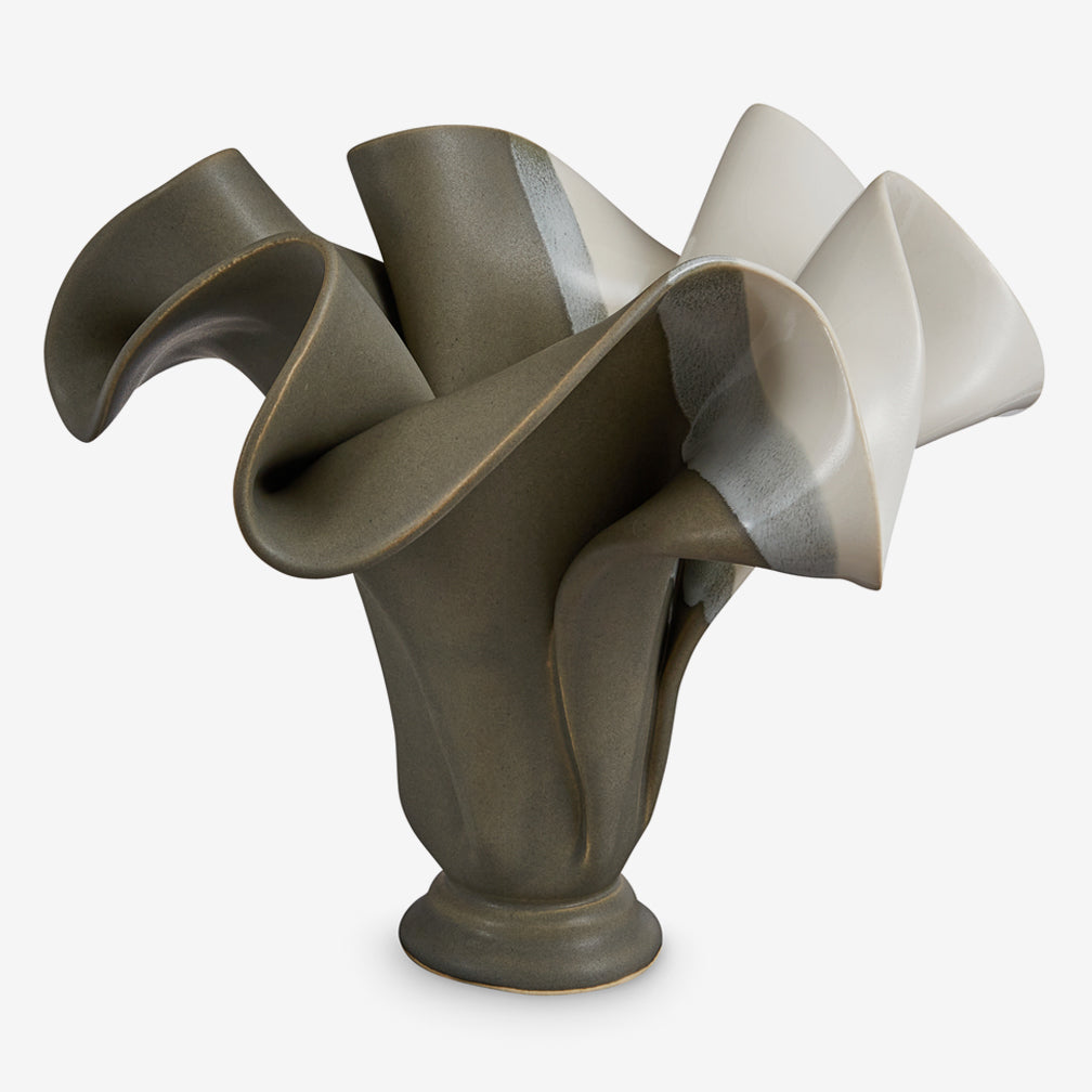 Hilborn Pottery Design: Sculpted Vase: Grey & White