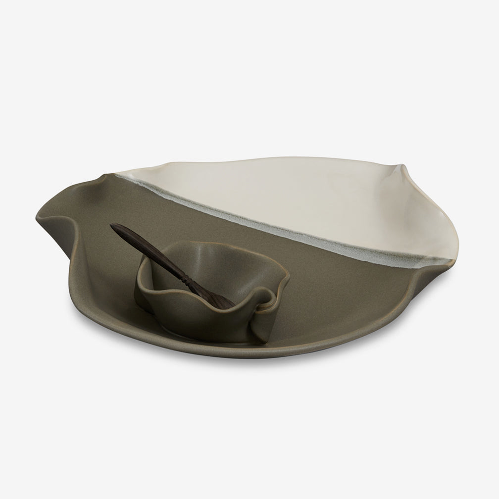 Hilborn Pottery Design: Small Dip Set: Grey & White