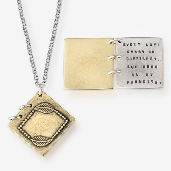 Kathy Bransfield Jewelry: Quote Necklace: Every Love Story, Bronze