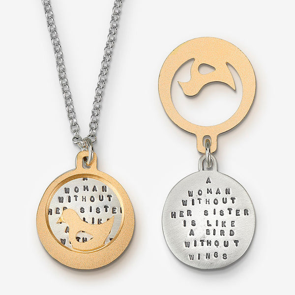 Kathy Bransfield Jewelry: Quote Necklace: Sister Bird: A Woman Without Her Sister