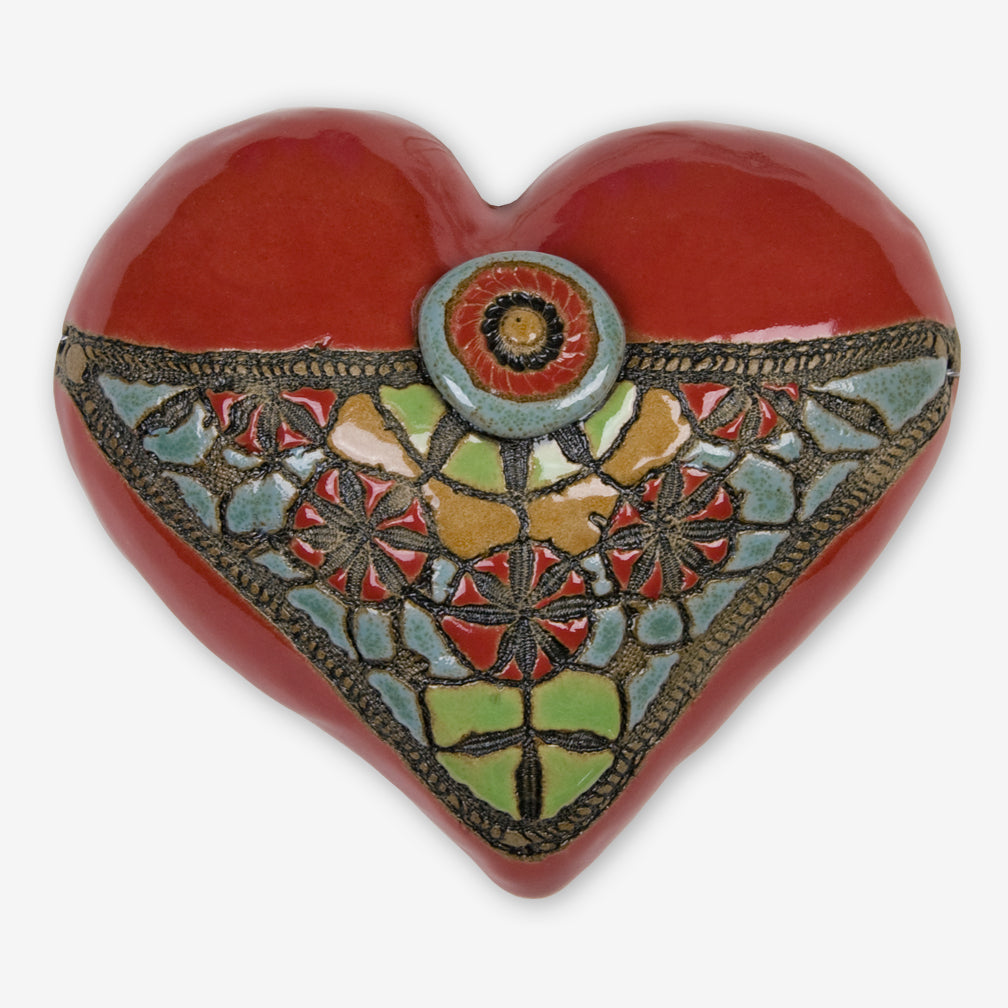 Laurie Pollpeter Eskenazi: Little Fatty Heart: Blanket Stitch & Button in Red