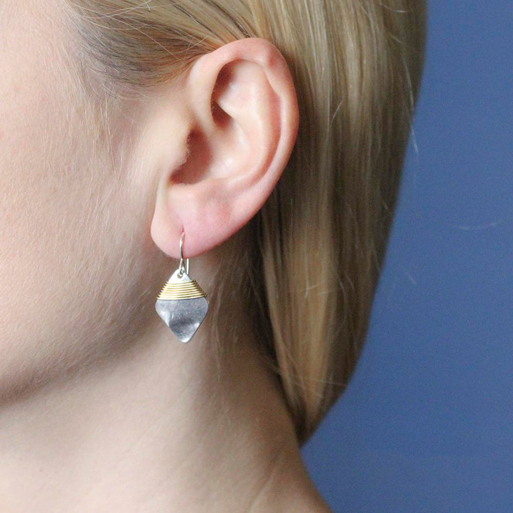 Marjorie Baer Wire Earrings: Small Hammered Rounded Diamond with Wire Wrapping