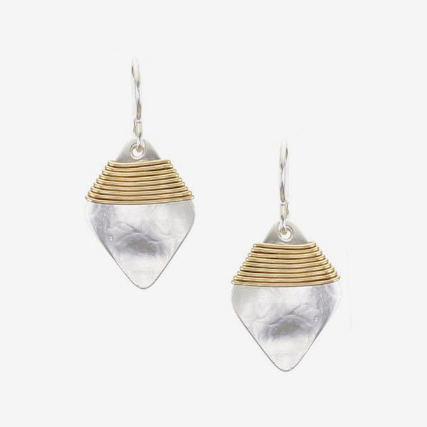 Marjorie Baer Wire Earrings: Small Hammered Rounded Diamond with Wire Wrapping