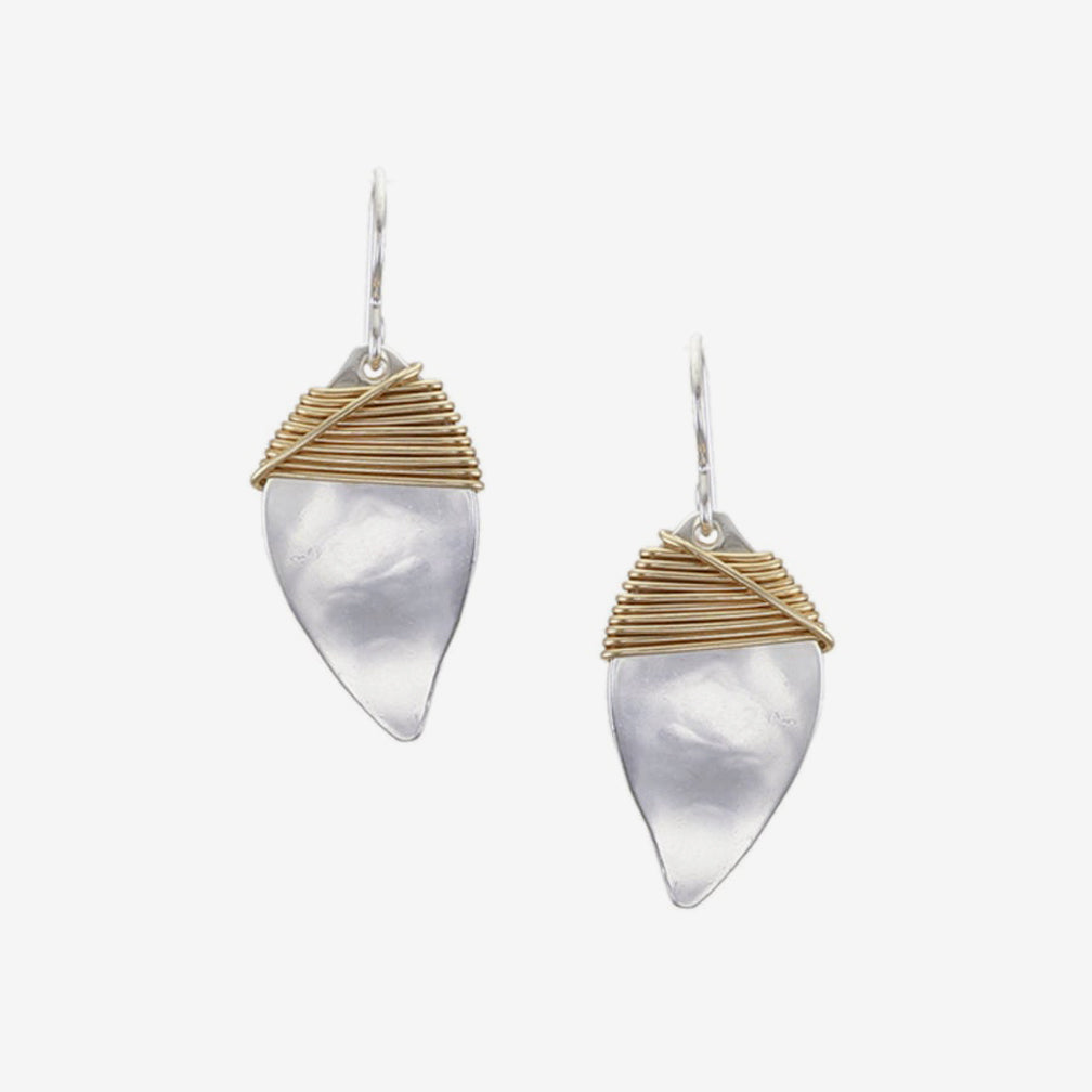 Marjorie Baer Wire Earrings: Hammered Inverted Teardrop with Crossed Wire Wrapping
