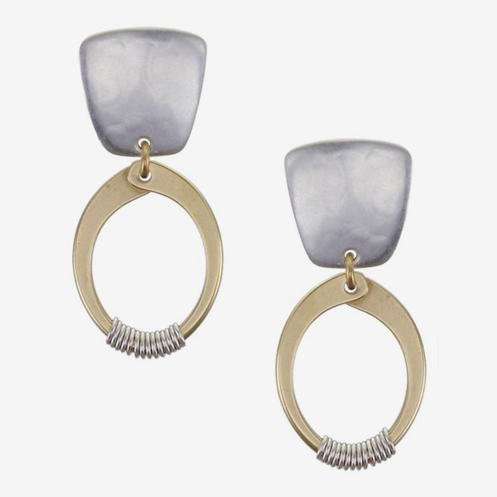 Marjorie Baer Post Earrings: Tapered Square with Wire Wrapped Oval Ring