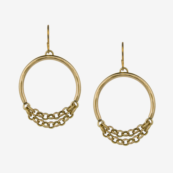 Marjorie Baer Wire Earrings: Small Horseshoe Ring with Double Chain