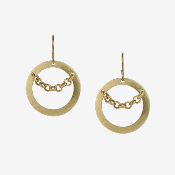 Marjorie Baer Wire Earrings: Small Wide Ring with Chain, Brass