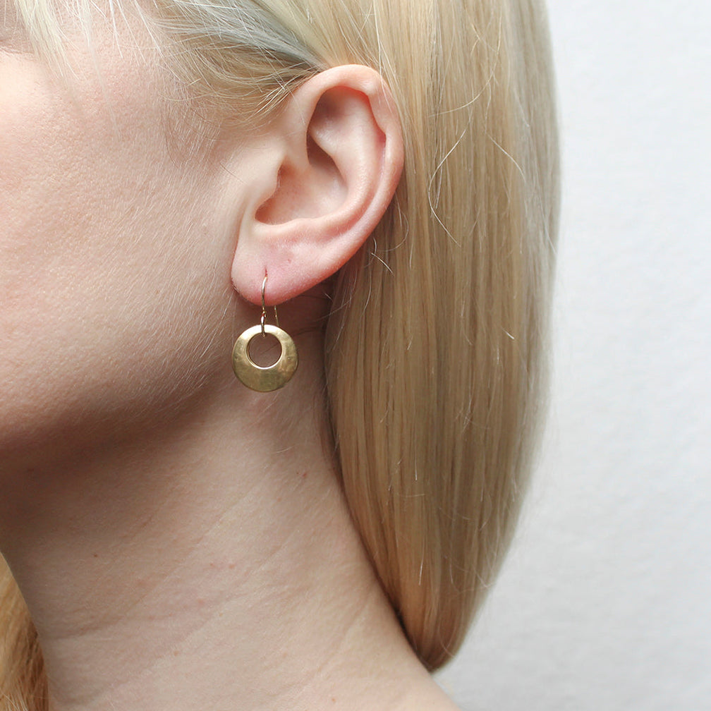 Marjorie Baer Wire Earrings: Back To Back Cutout Discs Small, Brass