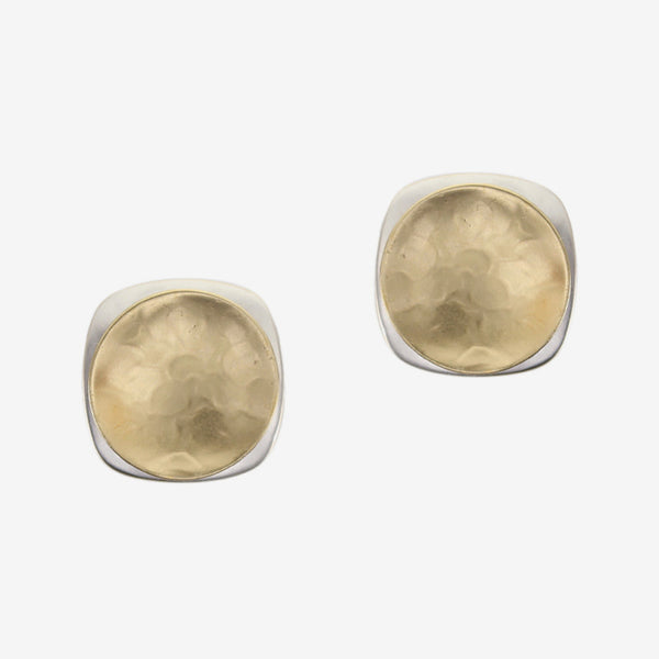 Marjorie Baer Clip Earrings: Large Dished Disc with Domed Rounded Square
