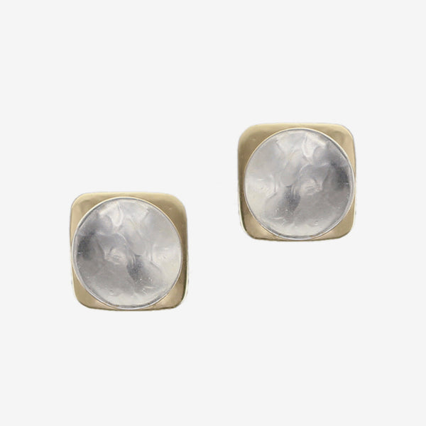 Marjorie Baer Clip Earrings: Medium Dished Disc with Domed Rounded Square
