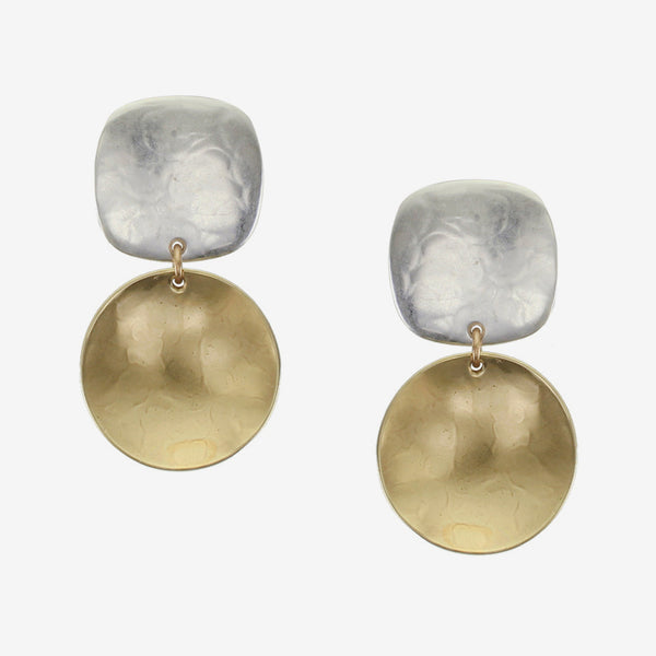 Marjorie Baer Clip Earrings: Rounded Square with Dished Disc