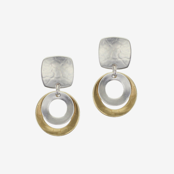 Marjorie Baer Post Earrings: Rounded Square with Layered and Tiered Wide Rings