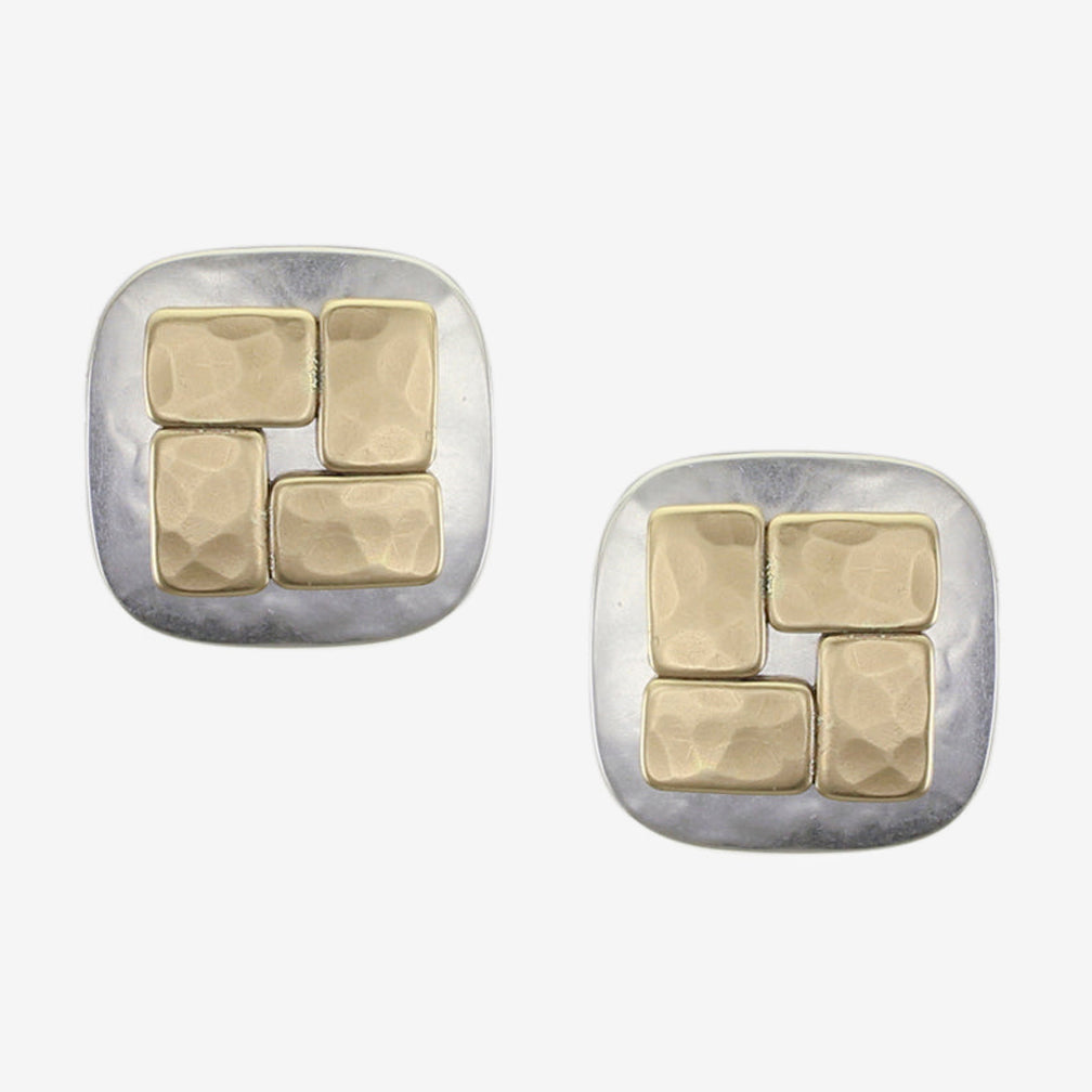 Marjorie Baer Post Earrings: Tiled Rounded Square