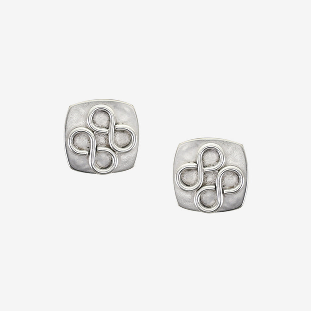 Marjorie Baer Post Earrings: Small Rounded Square with Double Infinity, Silver