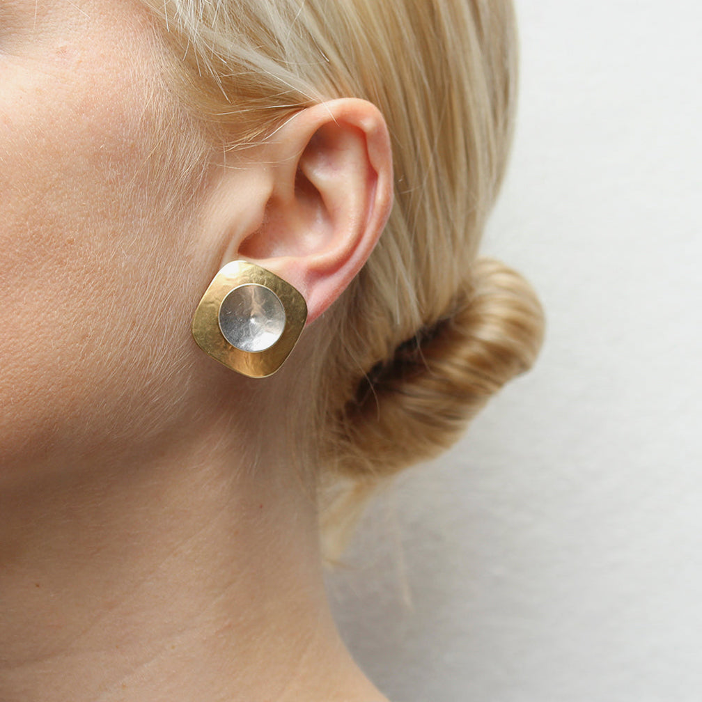Marjorie Baer Clip Earrings: Rounded Square with Cymbal