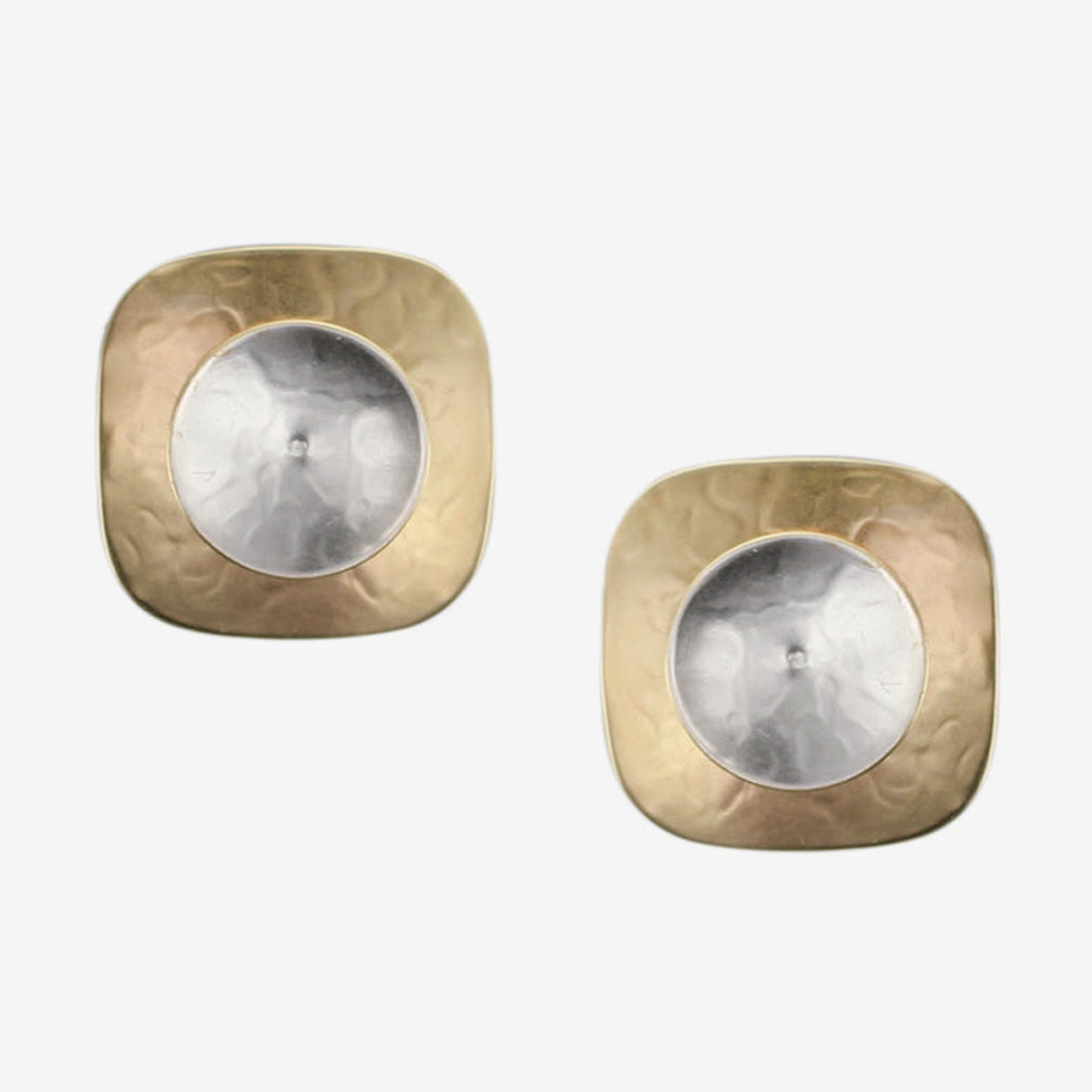 Marjorie Baer Clip Earrings: Rounded Square with Cymbal
