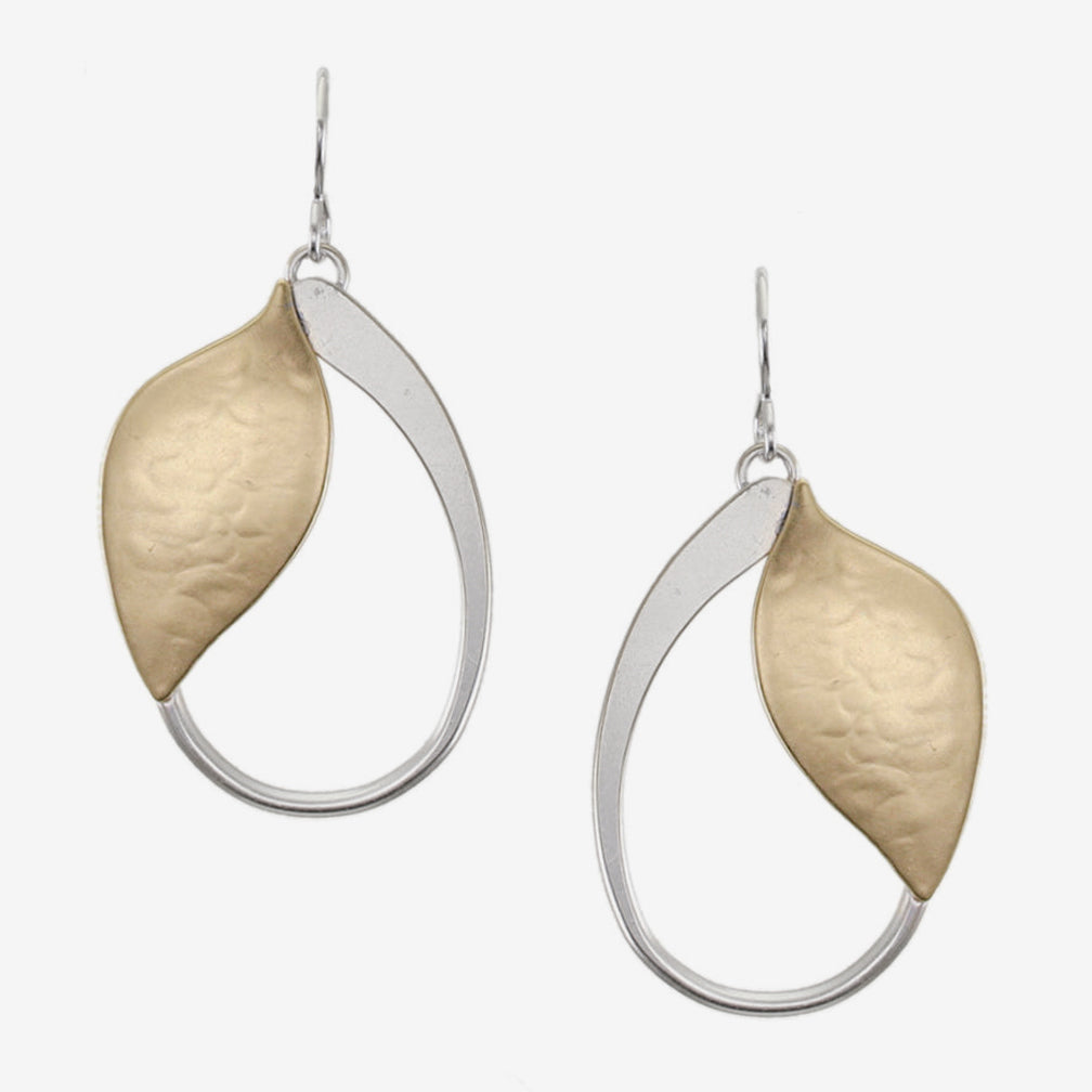 Marjorie Baer Wire Earrings: Large Leaf with Oval Ring