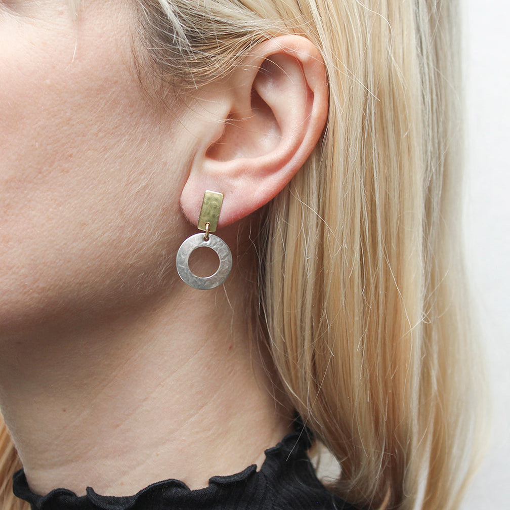 Marjorie Baer Post Earrings: Rectangle with Cutout Disc