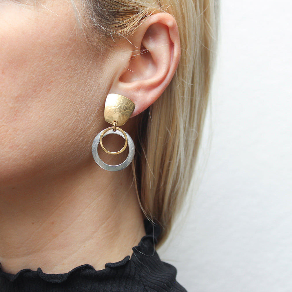 Marjorie Baer Post Earrings: Tapered Square with Layered Rings