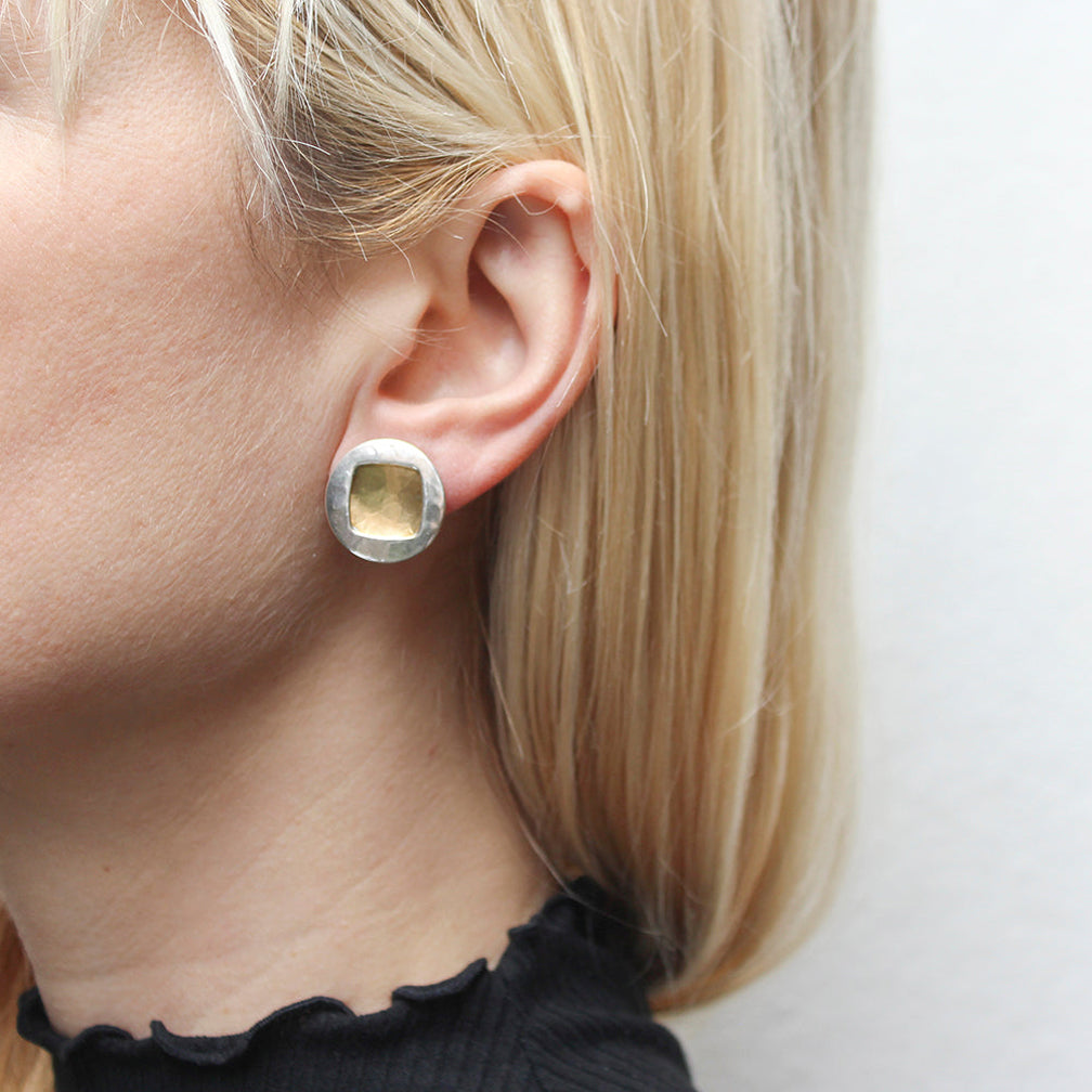 Marjorie Baer Clip Earrings: Small Discs with Square Cutout