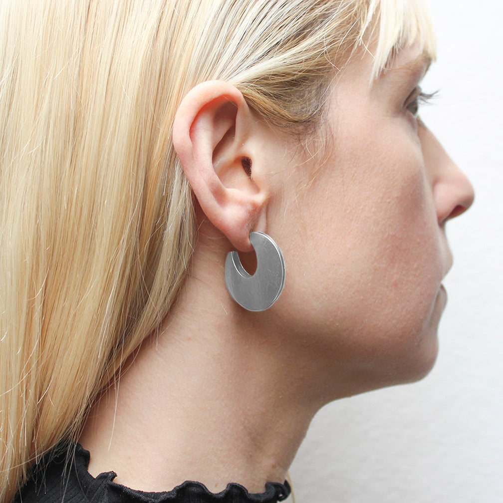 Marjorie Baer Post Earrings: Crescent Hoop, Large Silver