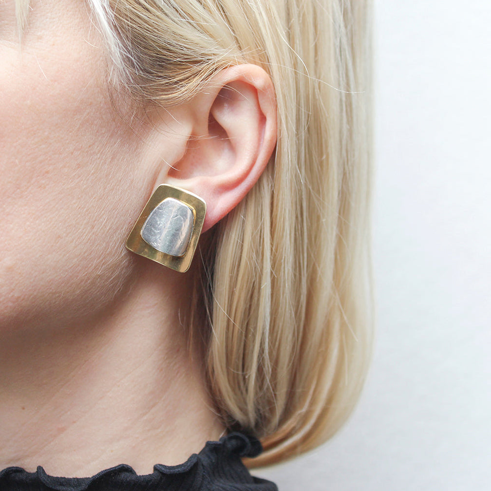 Marjorie Baer Clip Earrings: Layered Tapered Rectangles