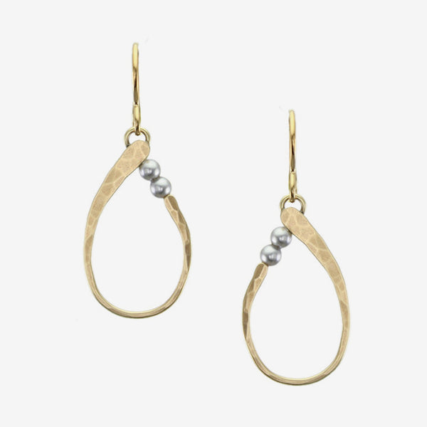 Marjorie Baer Wire Earrings: Oval Ring with Pearls: Brass with Grey Pearls