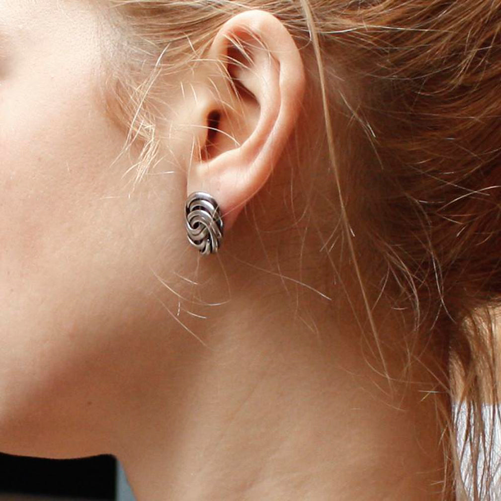 Marjorie Baer Post Earrings: Knot: Antique Silver
