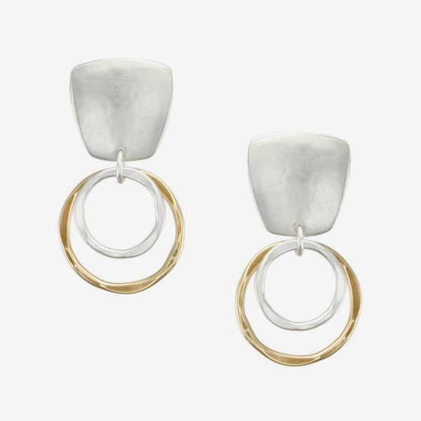 Marjorie Baer Post Earrings: Tapered Square with Two Tiered Rings