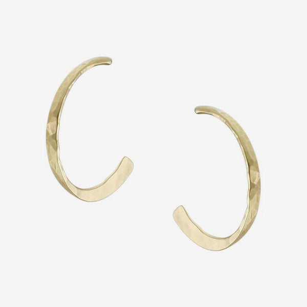 Marjorie Baer Post Earrings: Hammered Hoop: Brass