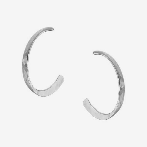 Marjorie Baer Post Earrings: Hammered Hoop: Silver