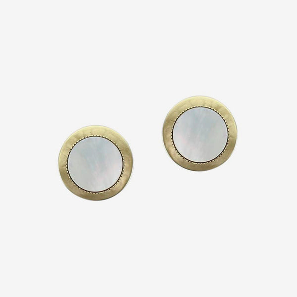 Marjorie Baer Clip Earrings: Disc with Mother of Pearl Disc