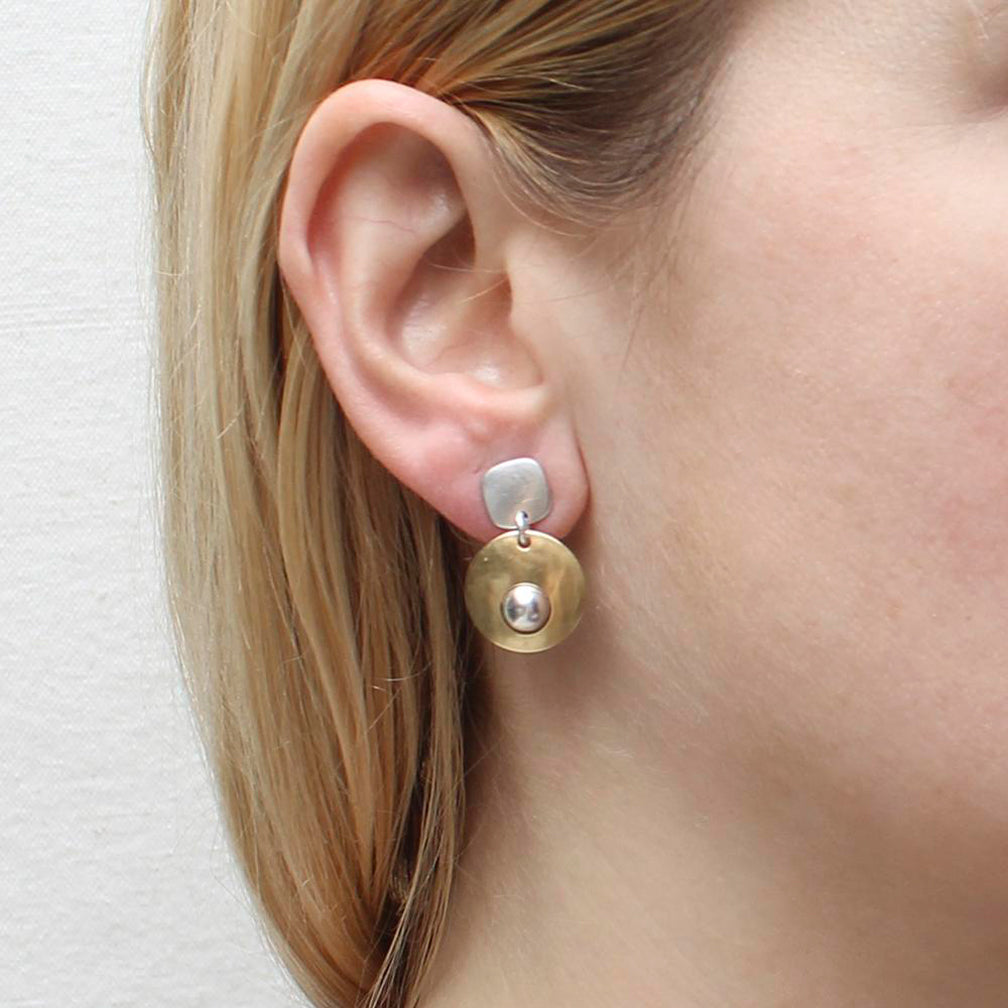 Marjorie Baer Post Earrings: Rounded Square with Disc with Inset Bead Earring