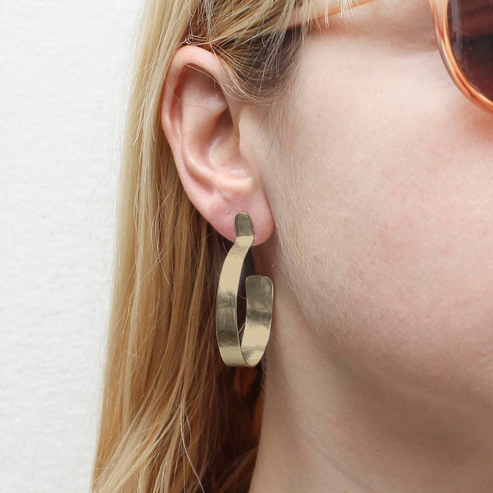 Marjorie Baer Post Earrings: Large Hoop Earring: Brass