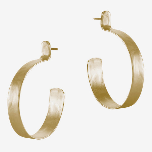 Marjorie Baer Post Earrings: Large Hoop Earring: Brass
