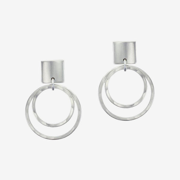 Marjorie Baer Post Earrings: Convex Square with Tiered Hammered Rings