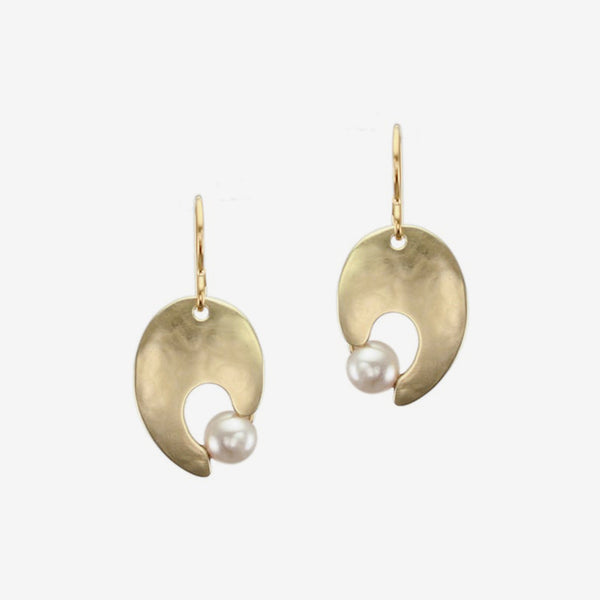 Marjorie Baer Wire Earrings: Cutout Leaf with Cream Pearl